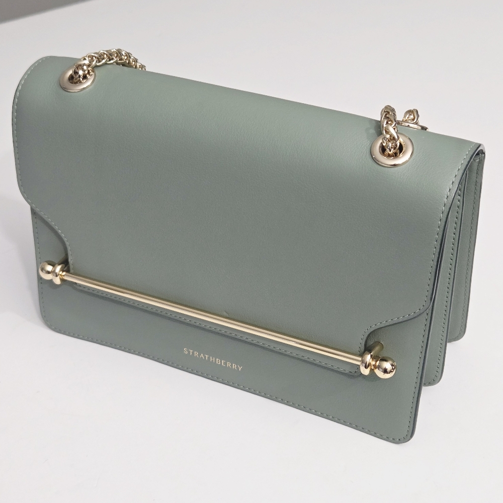 STRATHBERRY EAST/WEST SHOULDER BAG SEAGRASS SAGE MINTY GREEN LEATHER - Picture 6 of 9